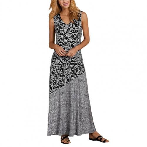 Vestido largo estampado con escote en V para mujer | Caqui
